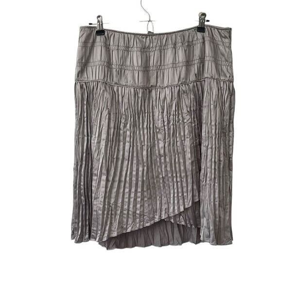 Sundance Satin Skirt Sz 10 Ruched Drop Waist Pleats Lined Tulip Hem Pewter Shiny - Picture 1 of 9
